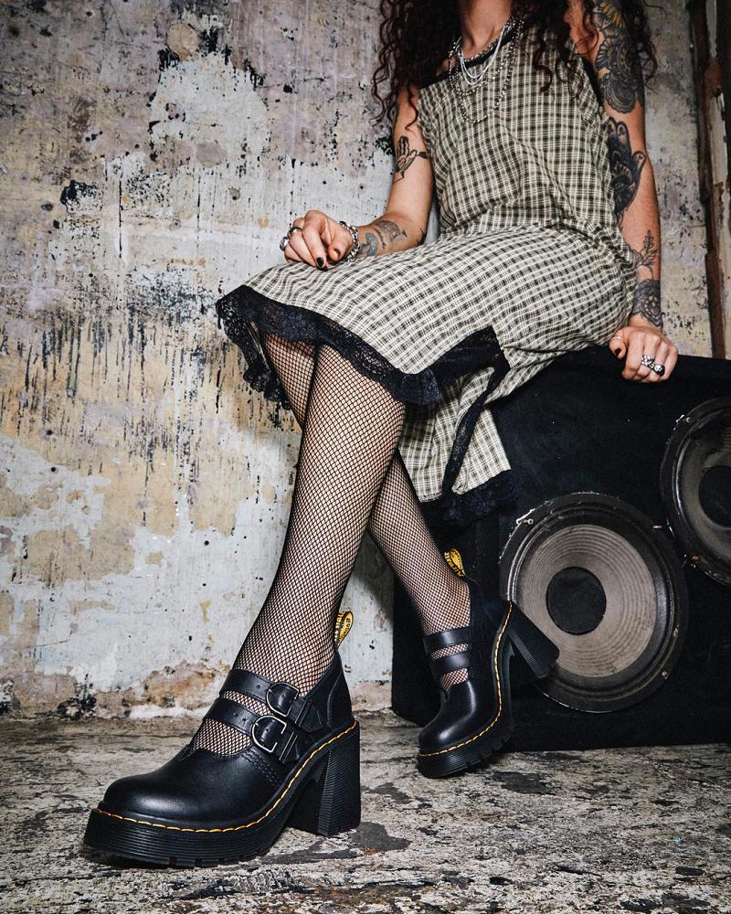 Dr Martens Eviee Sendal Lær Hælene Fritidssko Dame Svarte | Norge 668XYU